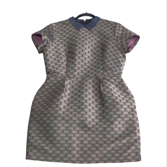 Club Monaco Talis Brocade Patterned Mini Dress with Blue Collar Sz 12 - Picture 1 of 12